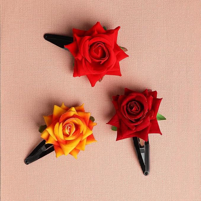 Women Set of 3 Tic Tac Rose Detail Hair Clips - Trendisia