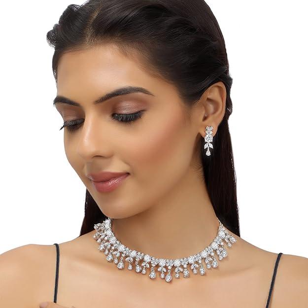 Women Silver-Plated AD-Studded Jewellery Set - Trendisia