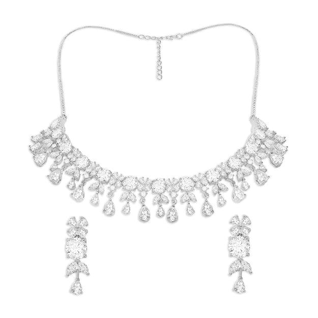 Women Silver-Plated AD-Studded Jewellery Set - Trendisia