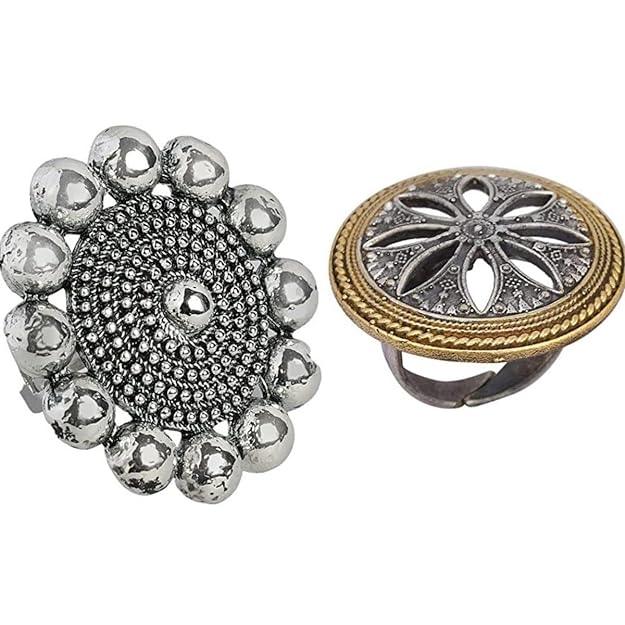 Women Silver-Plated Pack Of 2 Oxidized Ring - Trendisia