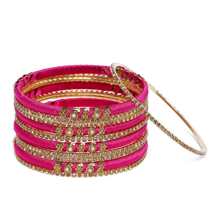 6 Color Bridal Silk Thread Bangles - Trendisia