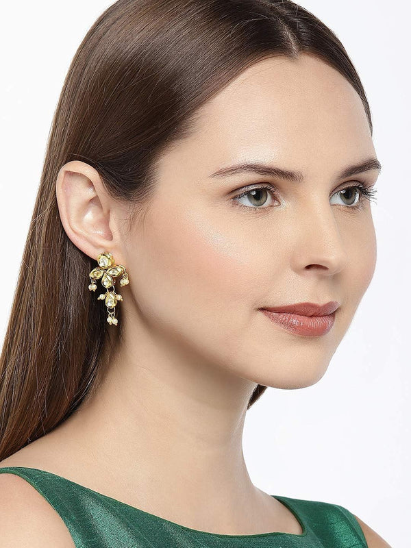 Gold-Toned White Classic Drop Earrings - Trendisia