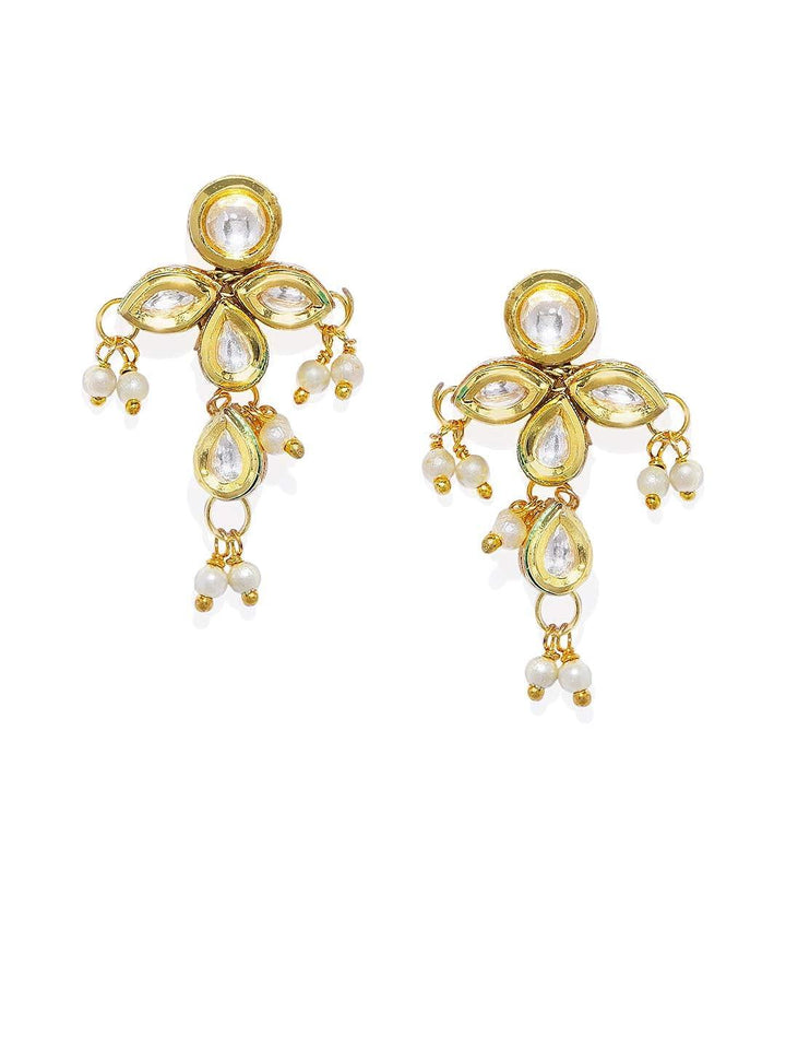 Gold-Toned White Classic Drop Earrings - Trendisia