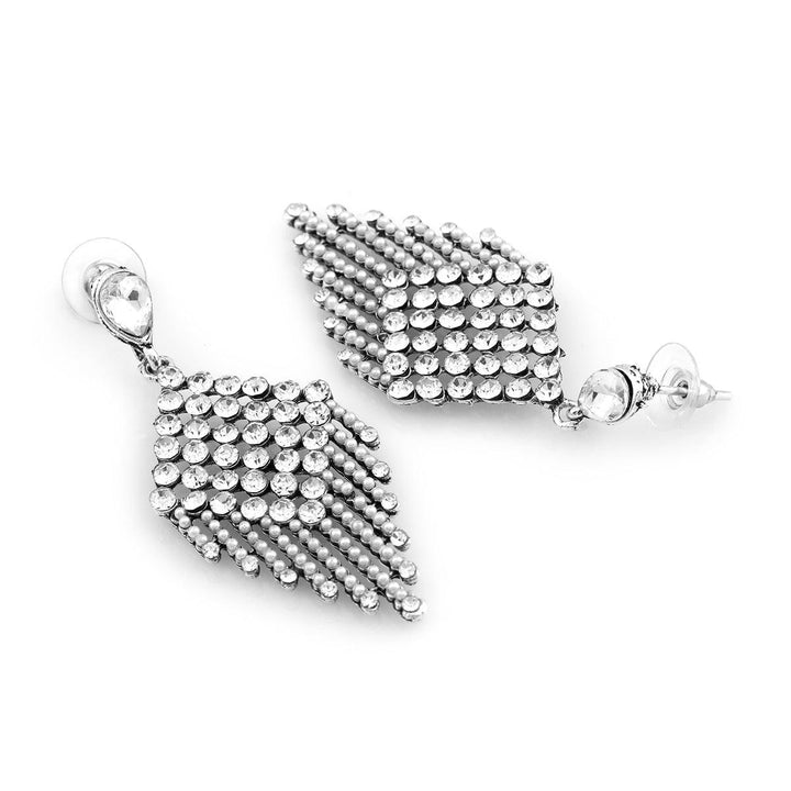 Silver-Toned Feather Shaped Drop Earrings - Trendisia