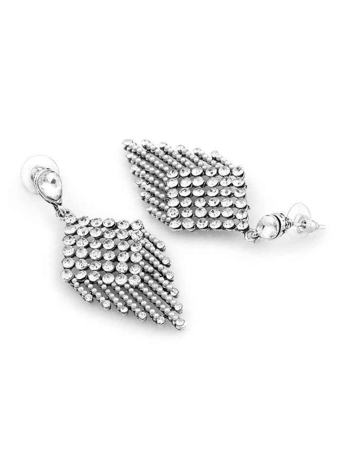 Silver-Toned Feather Shaped Drop Earrings - Trendisia