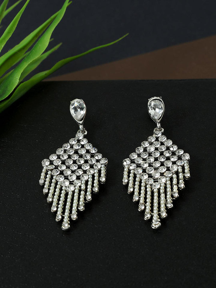 Silver-Toned Feather Shaped Drop Earrings - Trendisia