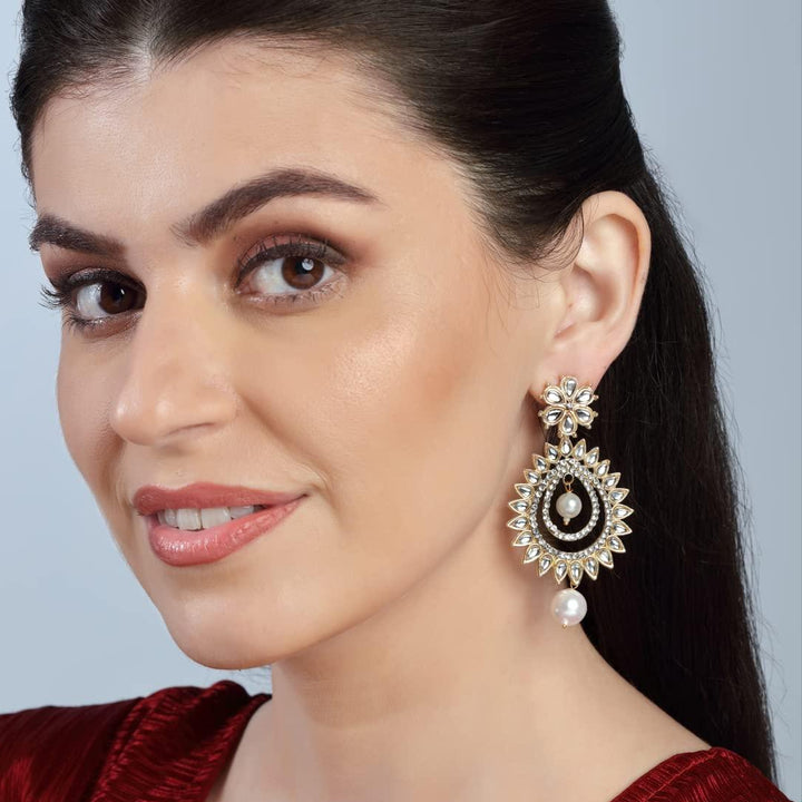Gold-Toned Teardrop Shaped Drop Earrings - Trendisia