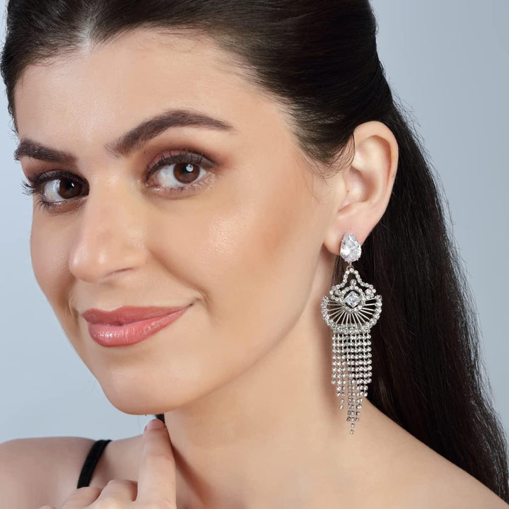 Silver-Toned Contemporary Drop Earrings - Trendisia