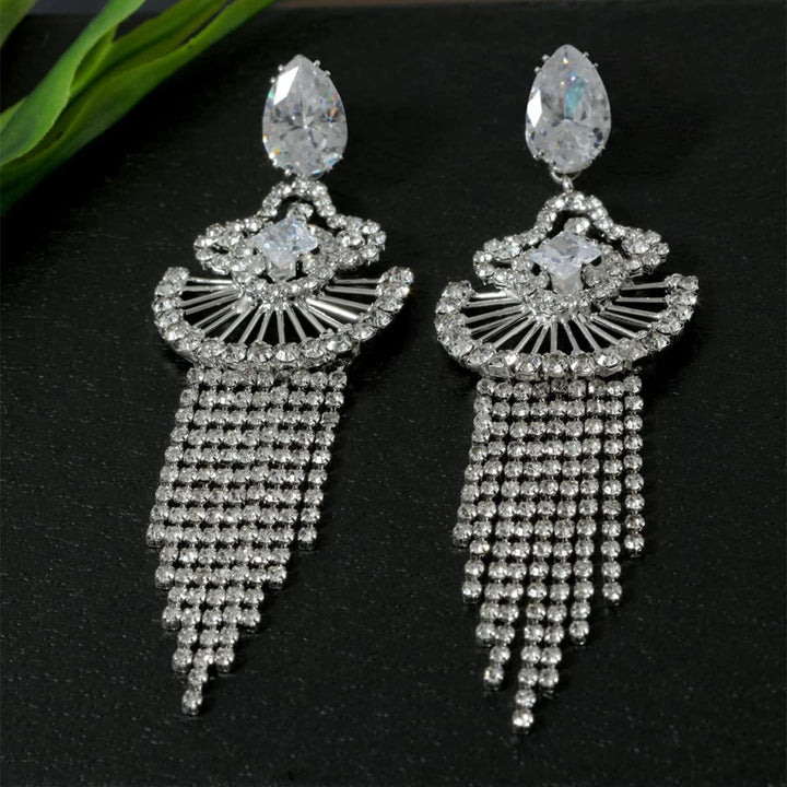 Silver-Toned Contemporary Drop Earrings - Trendisia