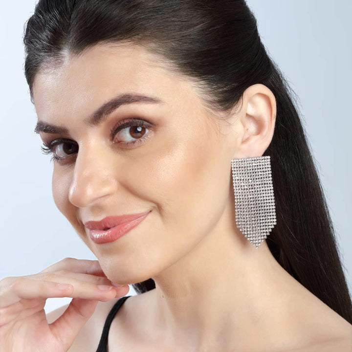 Silver-Toned Contemporary Drop Earrings - Trendisia