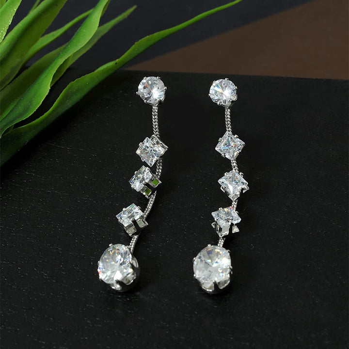 Silver-Toned Contemporary Drop Earrings - Trendisia