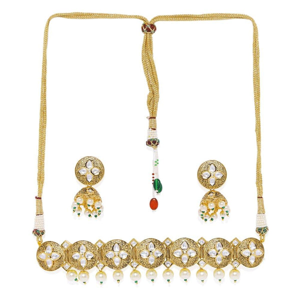 Antique Gold Plated Kundan Choker Necklace Set for Women - Trendisia