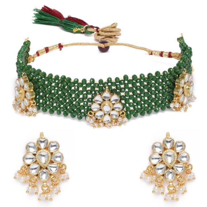 Antique Green Beaded Choker Necklace Set - Trendisia