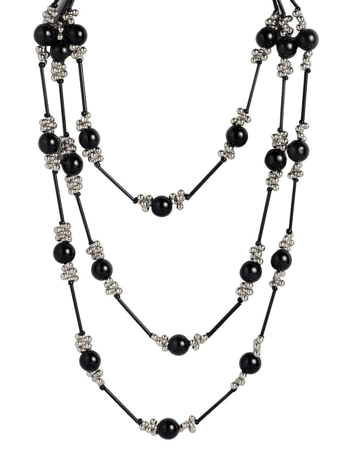 Black Silver Tones Copper Layered Necklace - Trendisia