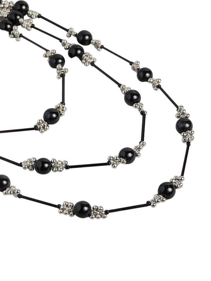 Black Silver Tones Copper Layered Necklace - Trendisia