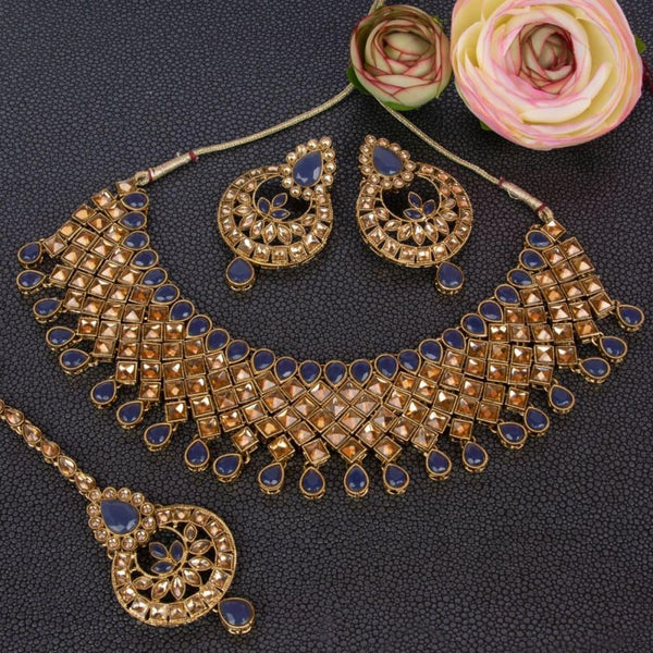 Blue Antique Gold-Toned Champagne jewellery set - Trendisia