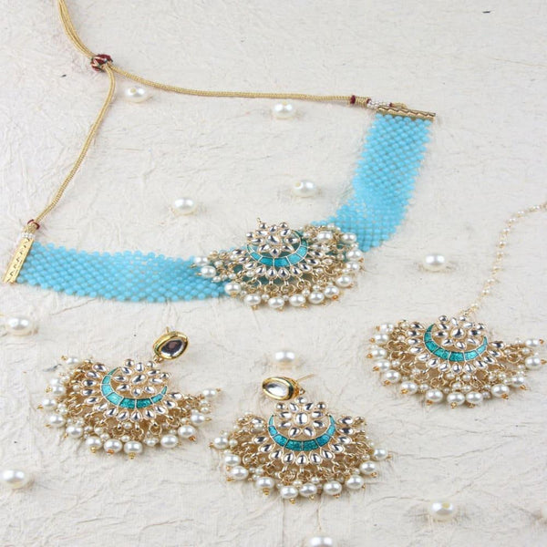 Blue Beads Fusion Choker Set - Trendisia