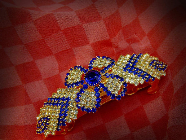 Blue Rhinestone Hair Clip with Gold Plating - Trendisia