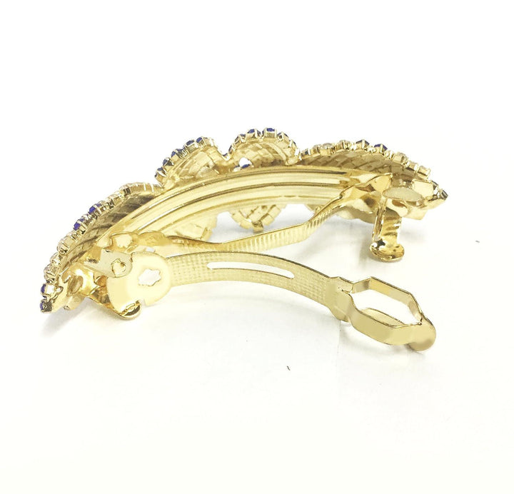 Blue Rhinestone Hair Clip with Gold Plating - Trendisia