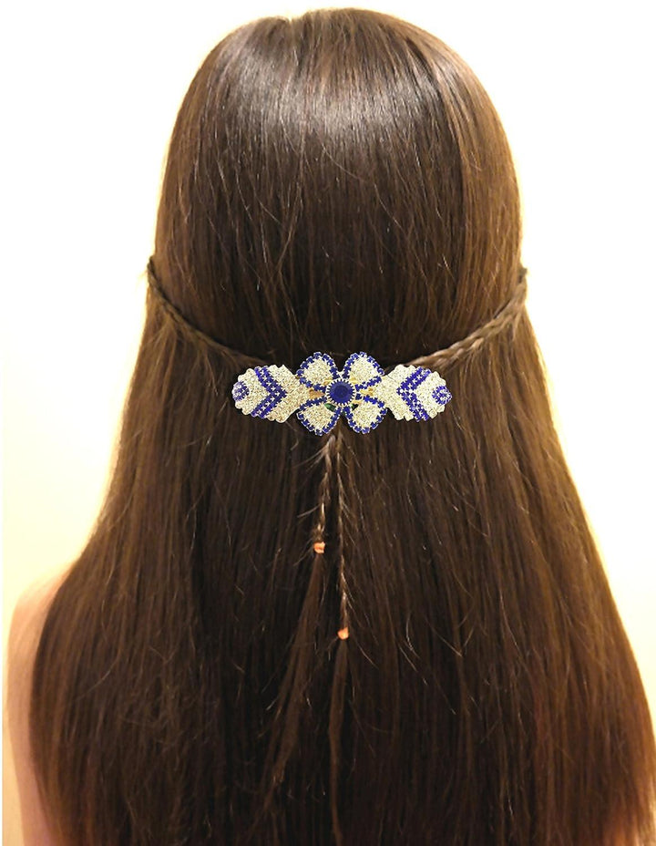 Blue Rhinestone Hair Clip with Gold Plating - Trendisia