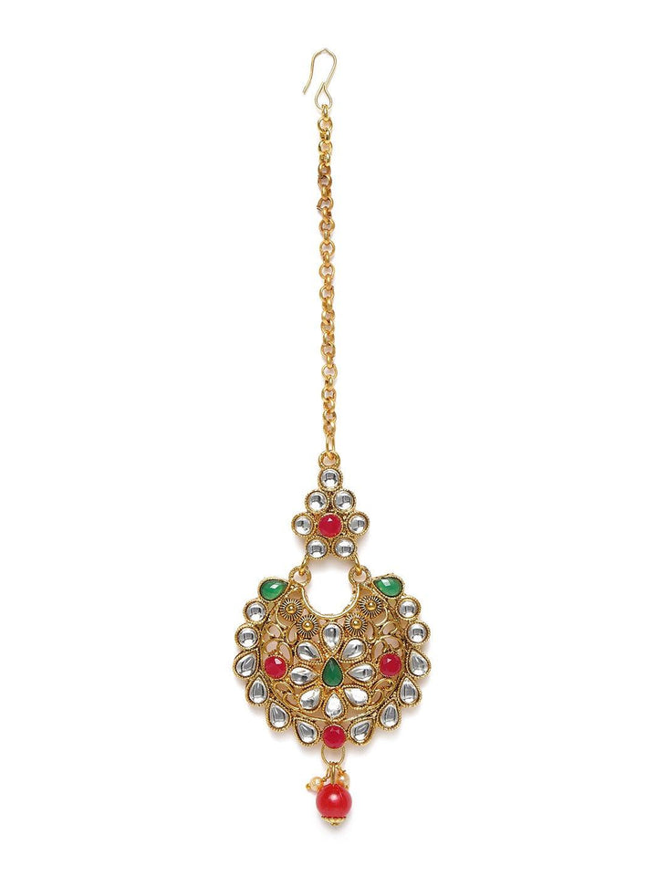 Brass Gold-Toned Red Kundan Jadau Choker Set - Trendisia