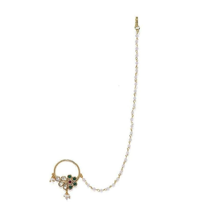 Delicate Vilandi Kundan and Kemp Stone Nose Ring - Trendisia