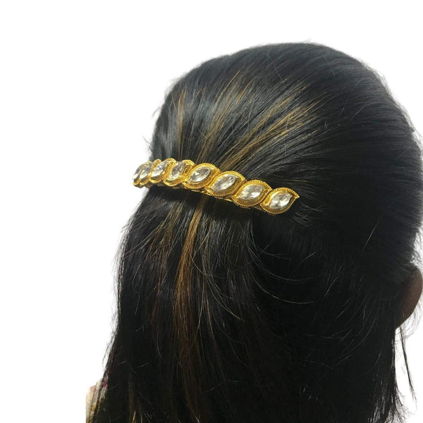 Designer Brass Hair Clip With Glass Stone - Trendisia