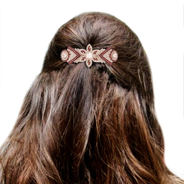 Designer Gold Plated Rhinestone Hair Barrette - Trendisia