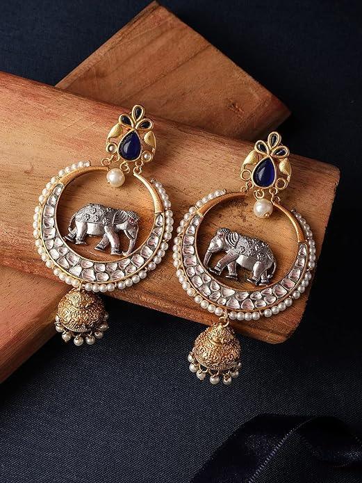 Dual tone Chandbali With Elephant Motif - Trendisia