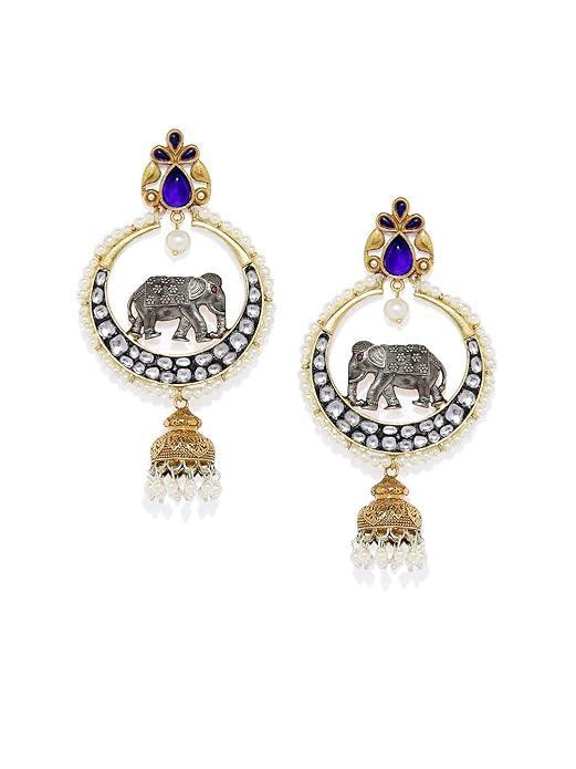 Dual tone Chandbali With Elephant Motif - Trendisia