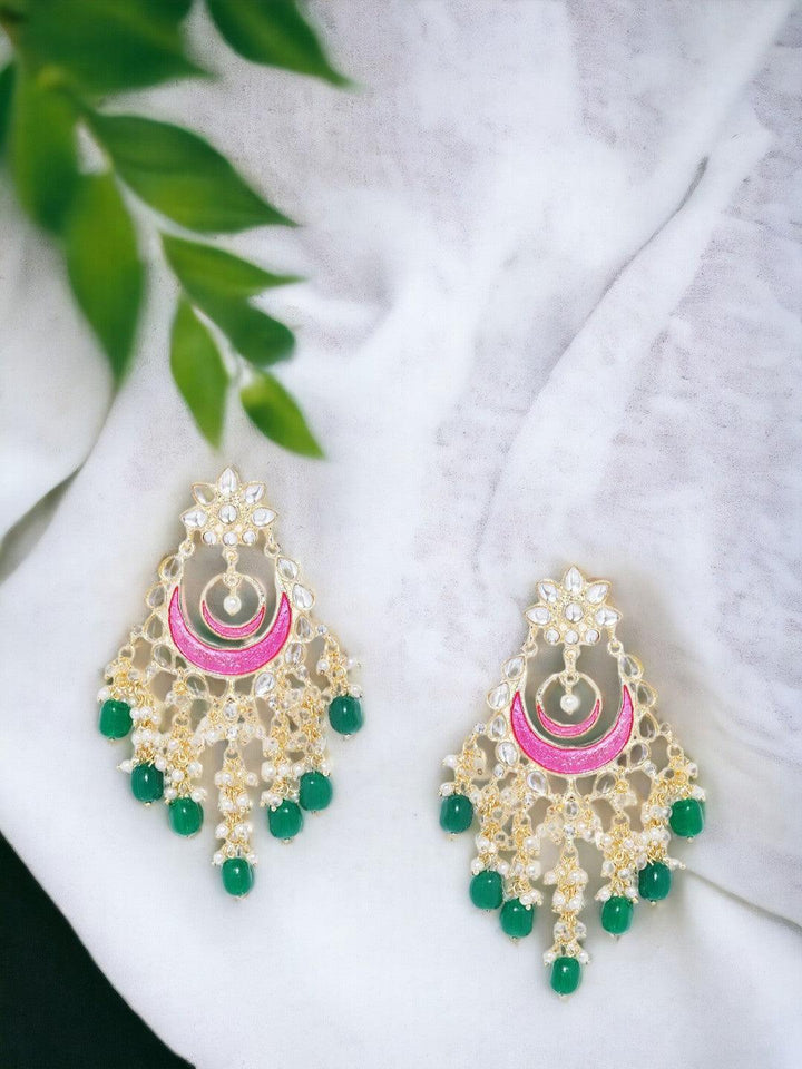 Enamel Base Kundan Dangle Earring - Trendisia