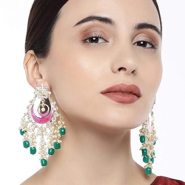 Enamel Base Kundan Dangle Earring - Trendisia