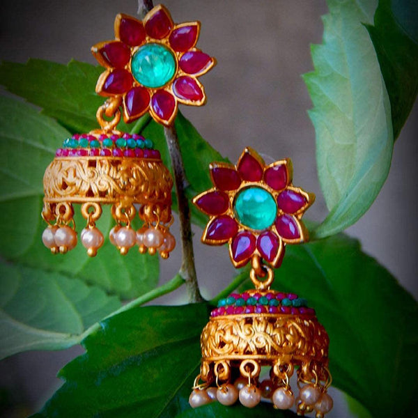 Gold Magenta Dome Shaped Jhumkas - Trendisia