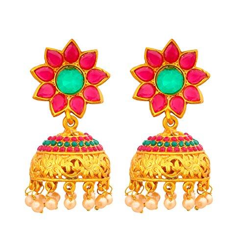 Gold Magenta Dome Shaped Jhumkas - Trendisia