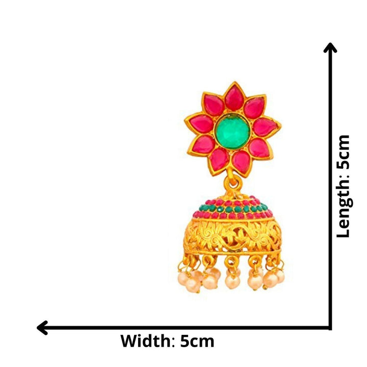 Gold Magenta Dome Shaped Jhumkas - Trendisia