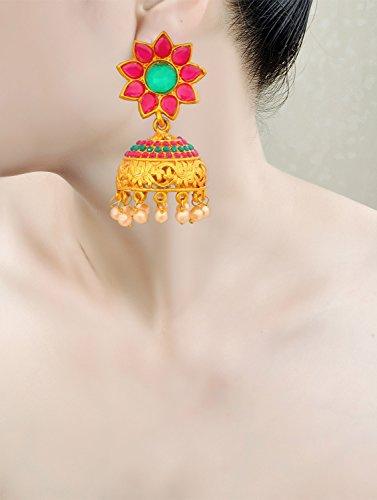 Gold Magenta Dome Shaped Jhumkas - Trendisia
