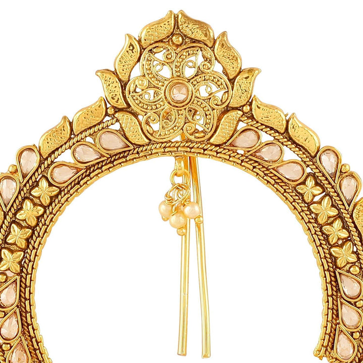 Gold-Pink AD & Pearl Antique Bun Pin - Trendisia