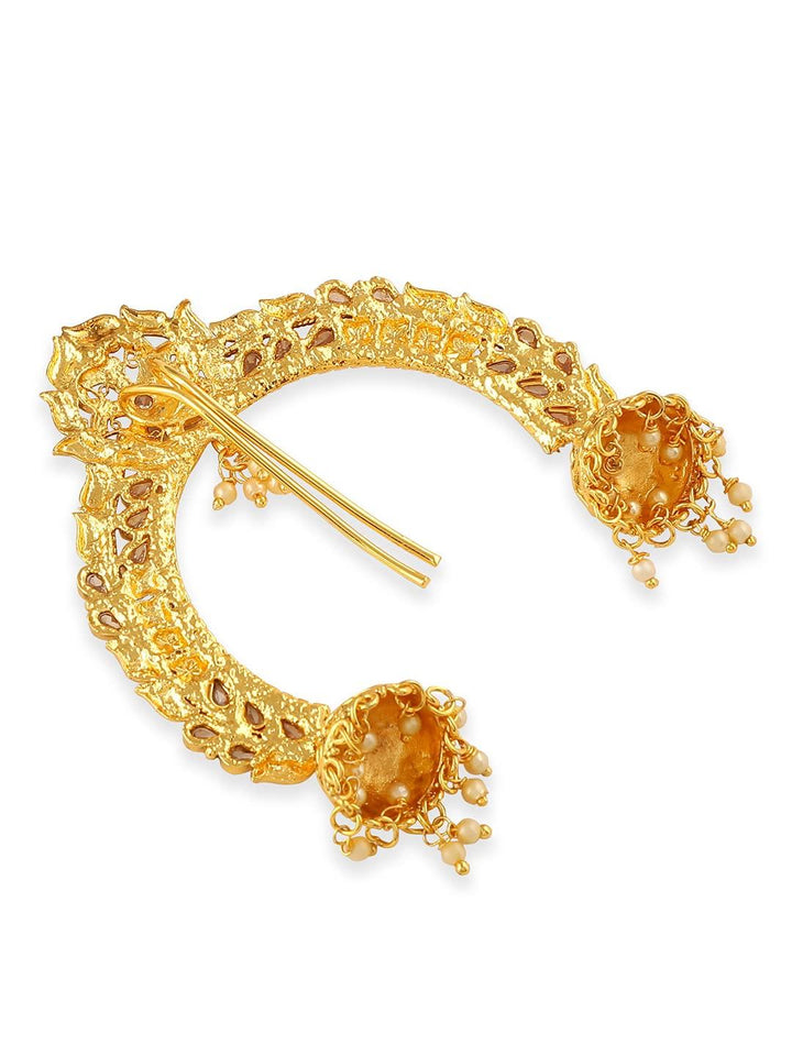 Gold-Pink AD & Pearl Antique Bun Pin - Trendisia