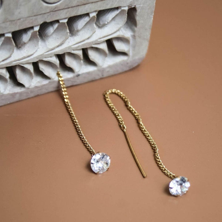 Gold-Plated AD Contemporary Drop Earrings - Trendisia