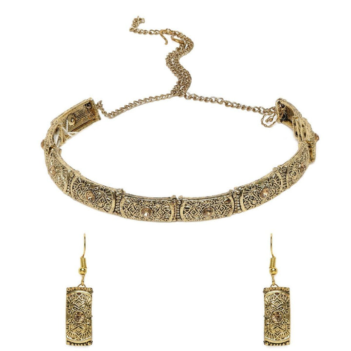 Gold-Plated AD Studded Choker Jewellery Set - Trendisia