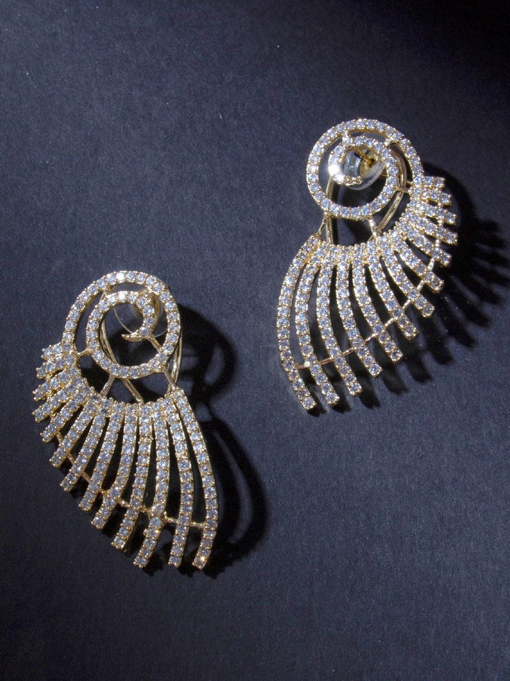 Gold-Plated AD Studded Drop Earrings - Trendisia