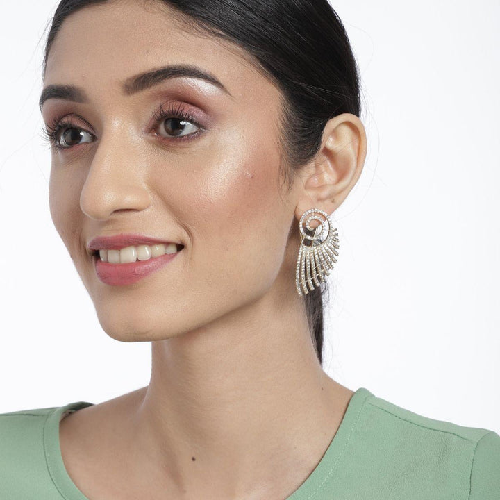 Gold-Plated AD Studded Drop Earrings - Trendisia