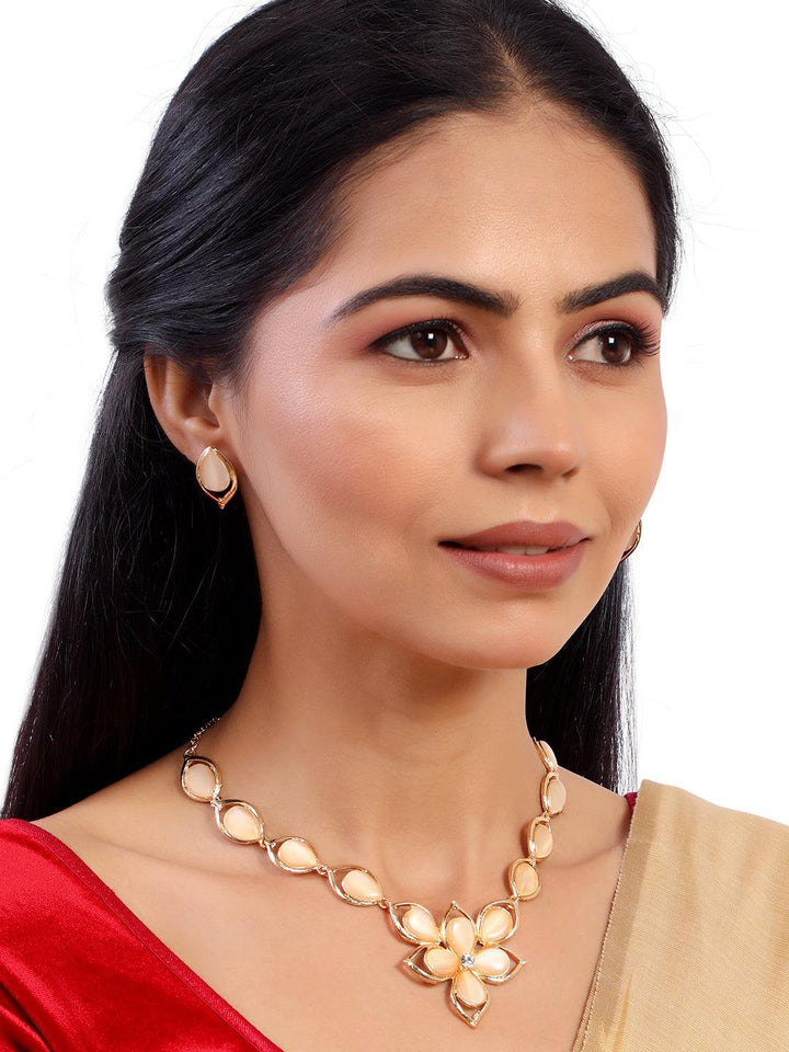 Gold Plated Beige Stone Jewellery Set - Trendisia