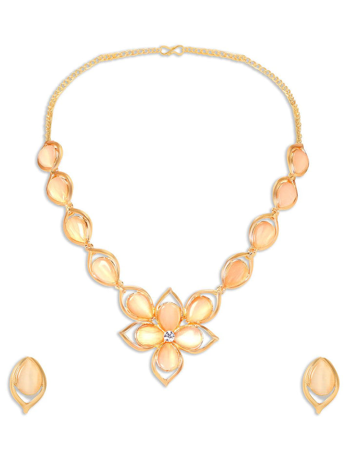 Gold Plated Beige Stone Jewellery Set - Trendisia