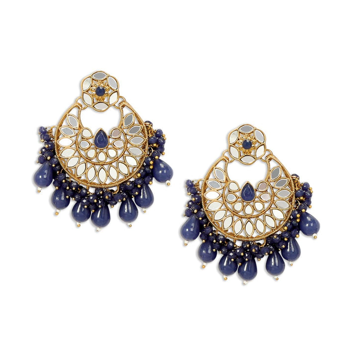 Gold-Plated Blue Mirror Chandbalis Earrings - Trendisia