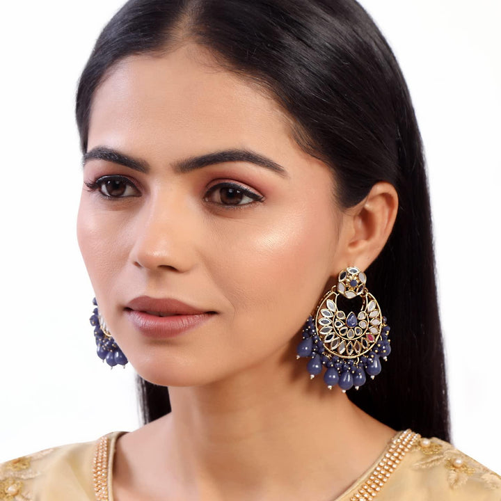 Gold-Plated Blue Mirror Chandbalis Earrings - Trendisia