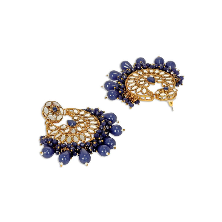 Gold-Plated Blue Mirror Chandbalis Earrings - Trendisia