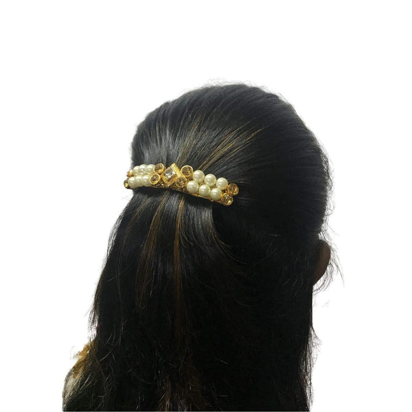 Gold Plated Brass Pearl/Glass Stone Hair Clip - Trendisia