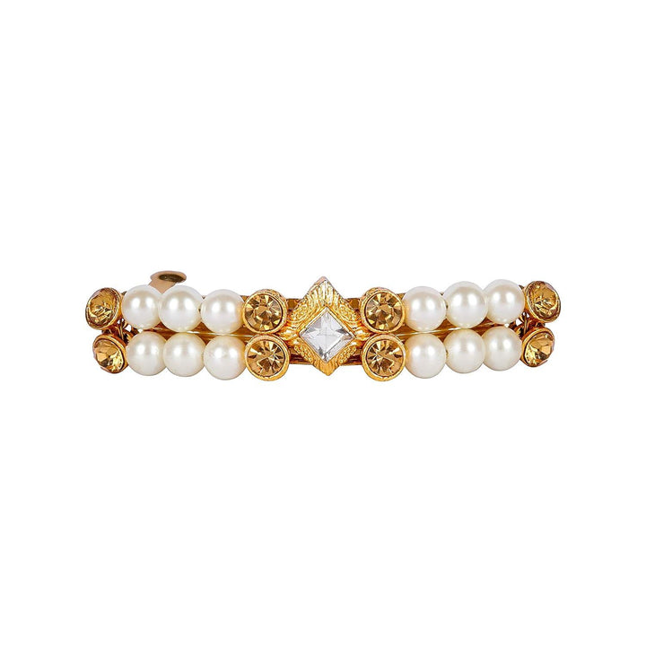 Gold Plated Brass Pearl/Glass Stone Hair Clip - Trendisia