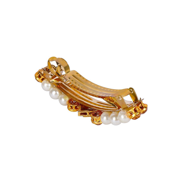 Gold Plated Brass Pearl/Glass Stone Hair Clip - Trendisia